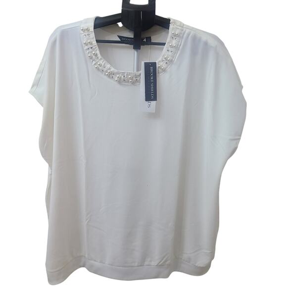 White Short Sleeve Blouse 2XL Embellished Elegant & Comfort - Picture 1 of 7